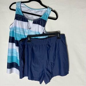 5/$25 Striped Blue and White Tankini Set XXL